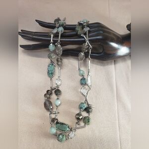 Kendra Scott Long Ruth Station Necklace Turquoise White Grey Tones Versatile